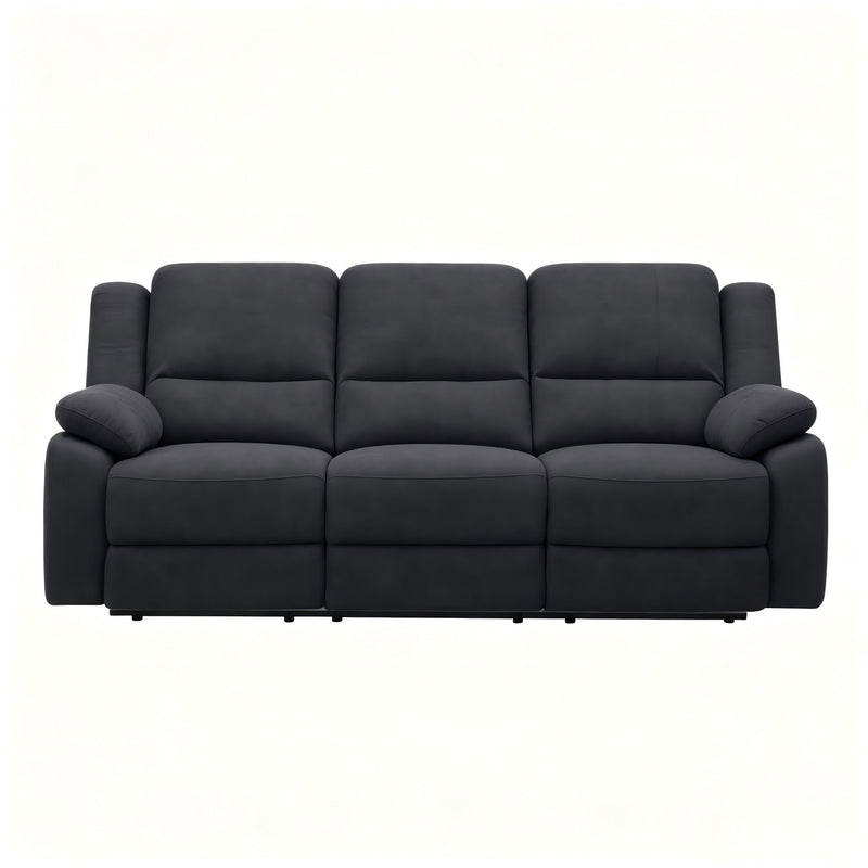3 Seat Manual Reclining Sofa With Deep Recline - Black