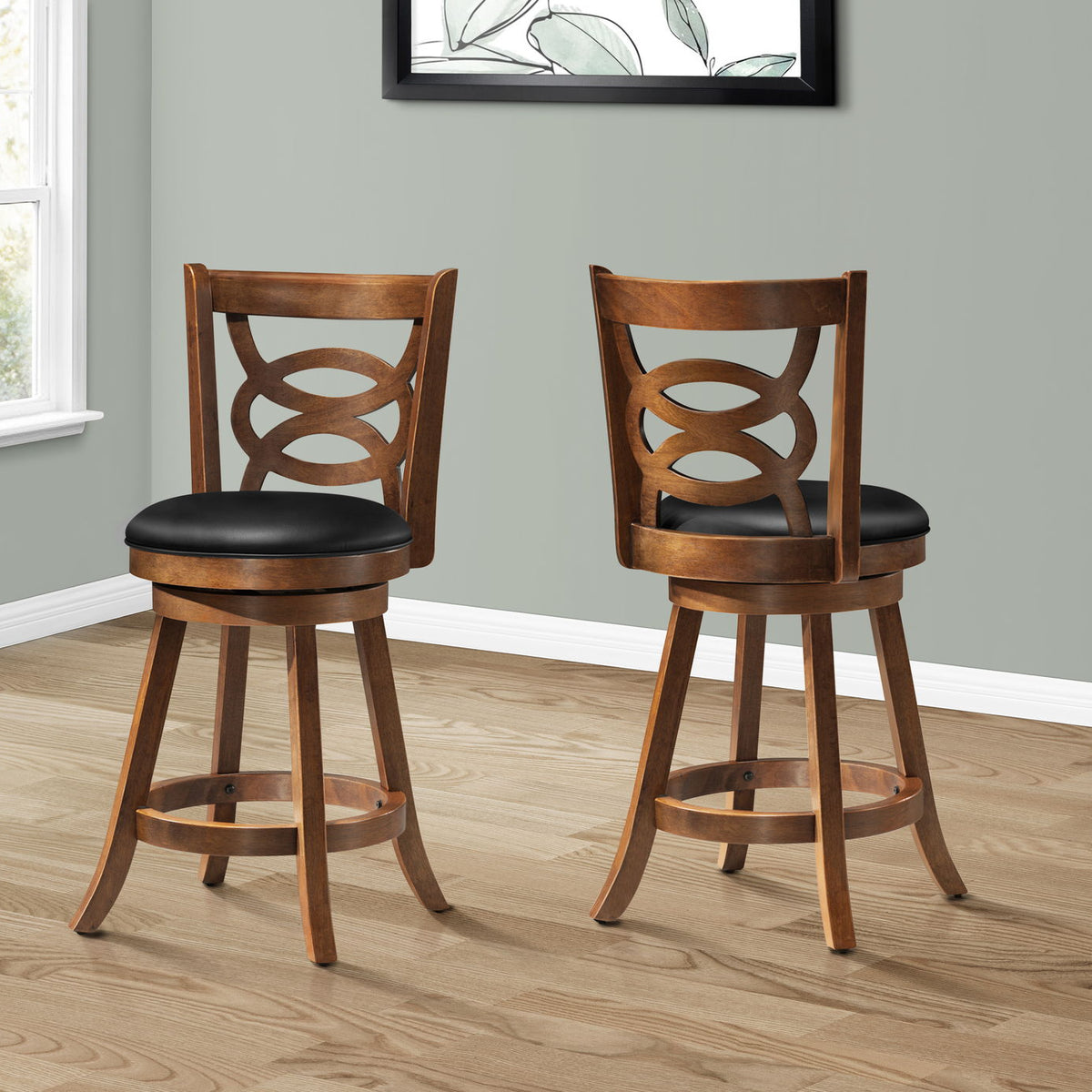 Stylish Design Swivel Bar Stool With Bar Height Leather Look (Set of 2)