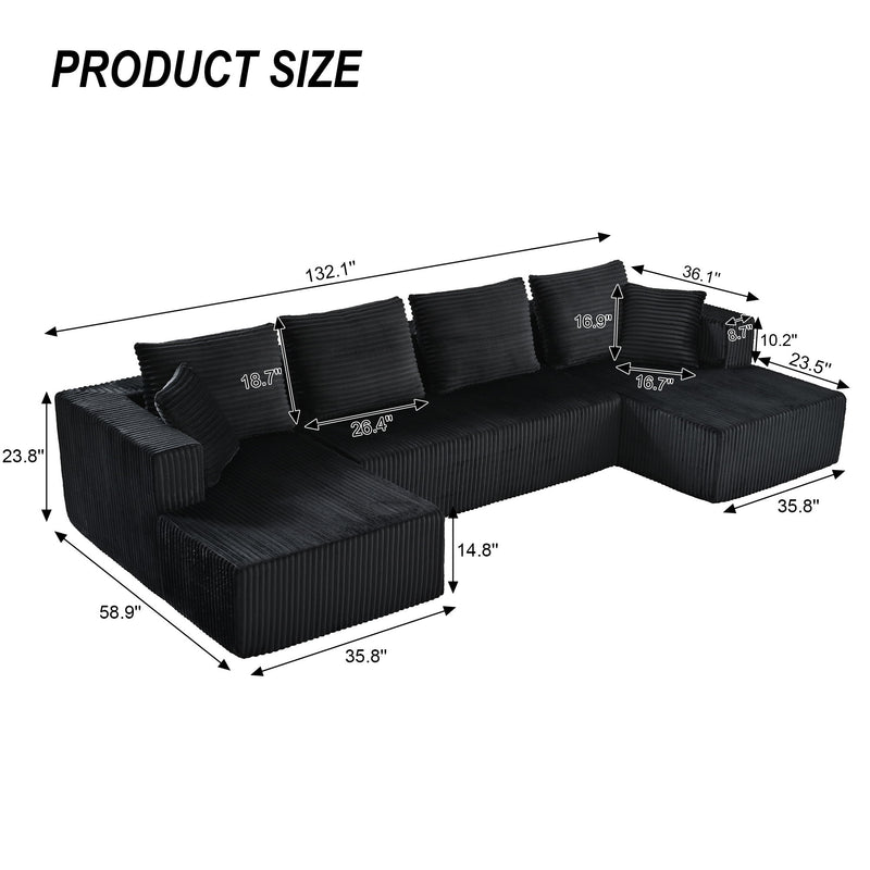 U-Shaped Modular Sectional Sofa With Double Chaise, Oversized Deep Seat For Living Room
