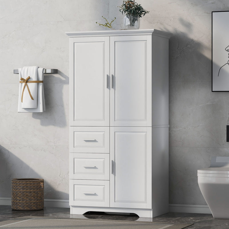 Tall Wide Storage Cabinet With Doors, 3 Drawers