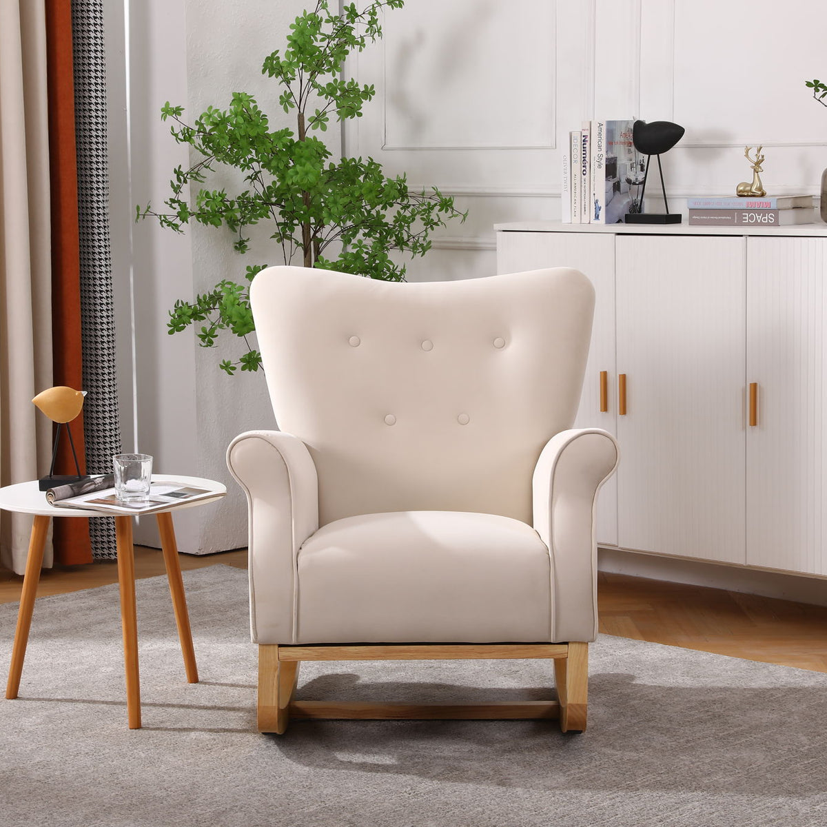 Modern Rocking Chair, Upholstered Accent Chair For Nursery, Small Contemporary Rocke