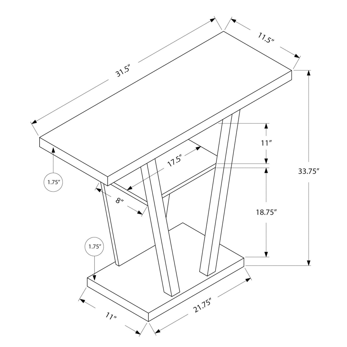 Console Accent Table Narrow For Living Room - White