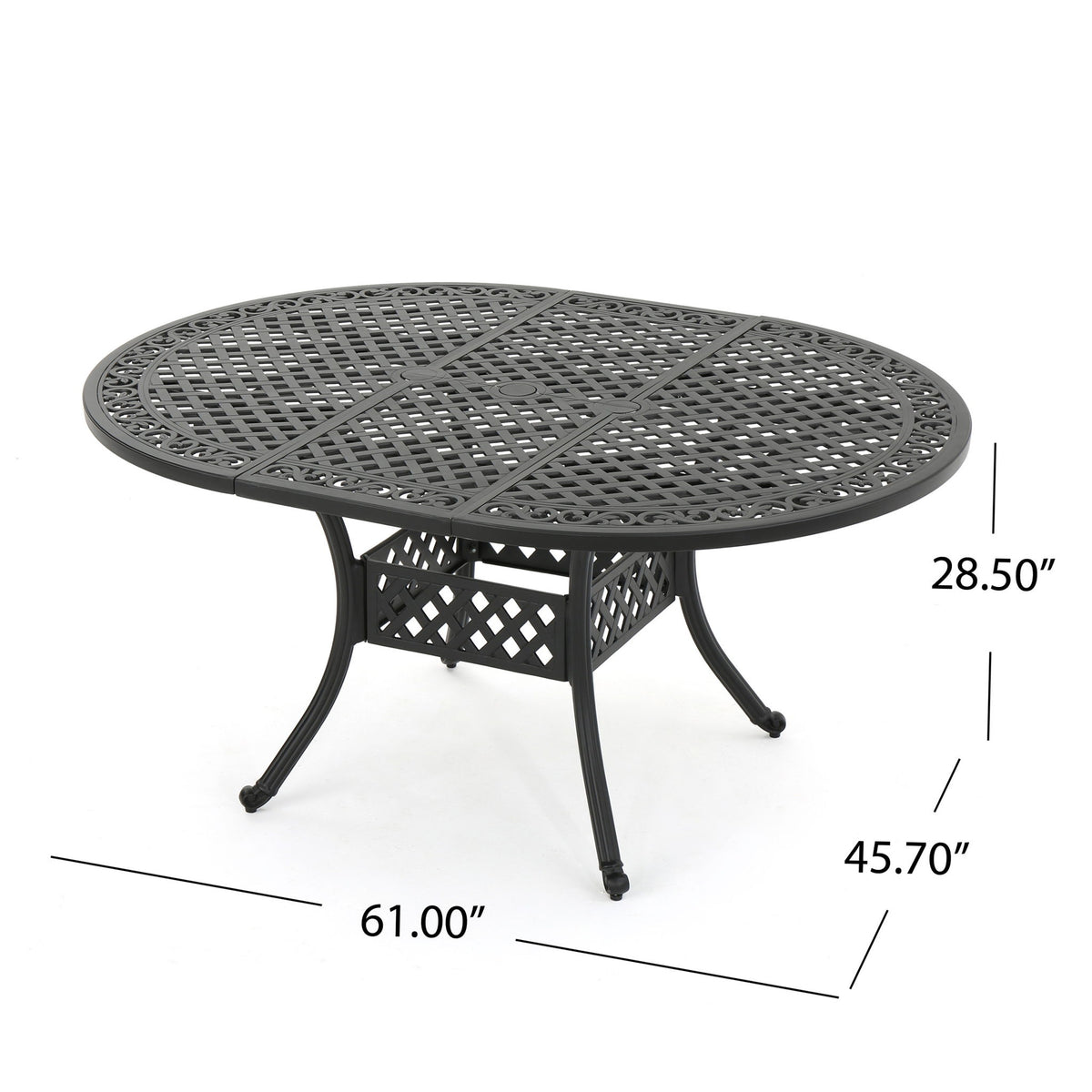 Outdoor Expandable Aluminum Dining Table With Latticework Details And Curvy Legs