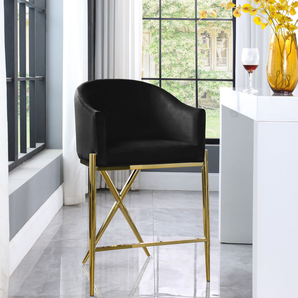 Xavier - Counter Stool with Gold Legs