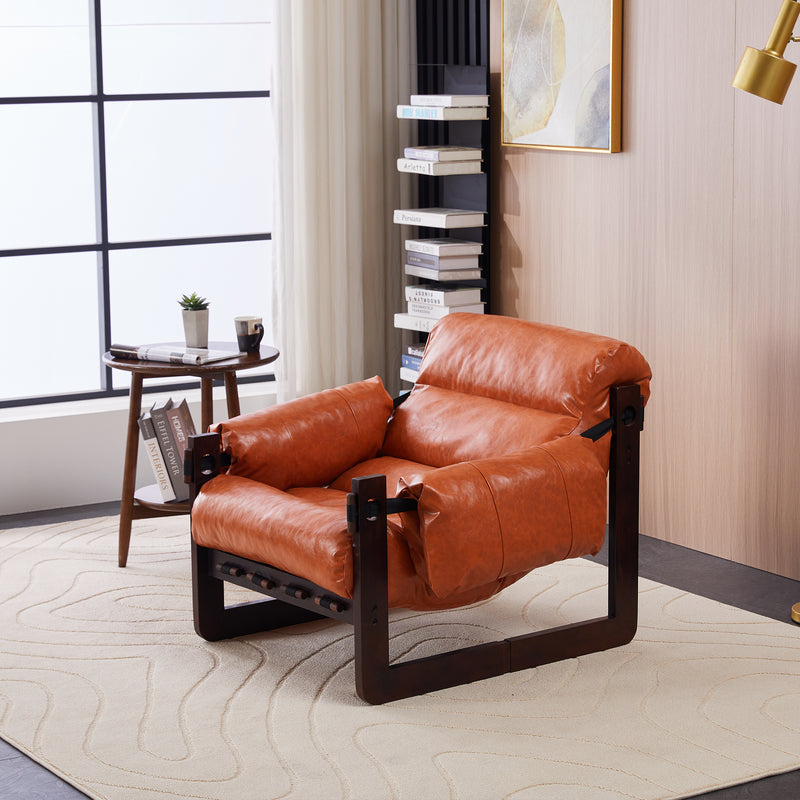 Medieval modern style lounge chair,removable armrests, vintage oil wax leather sofa chair, vintage style decorative chair, suitable for living room, study, office Orange Multi, Mid-Century Modern