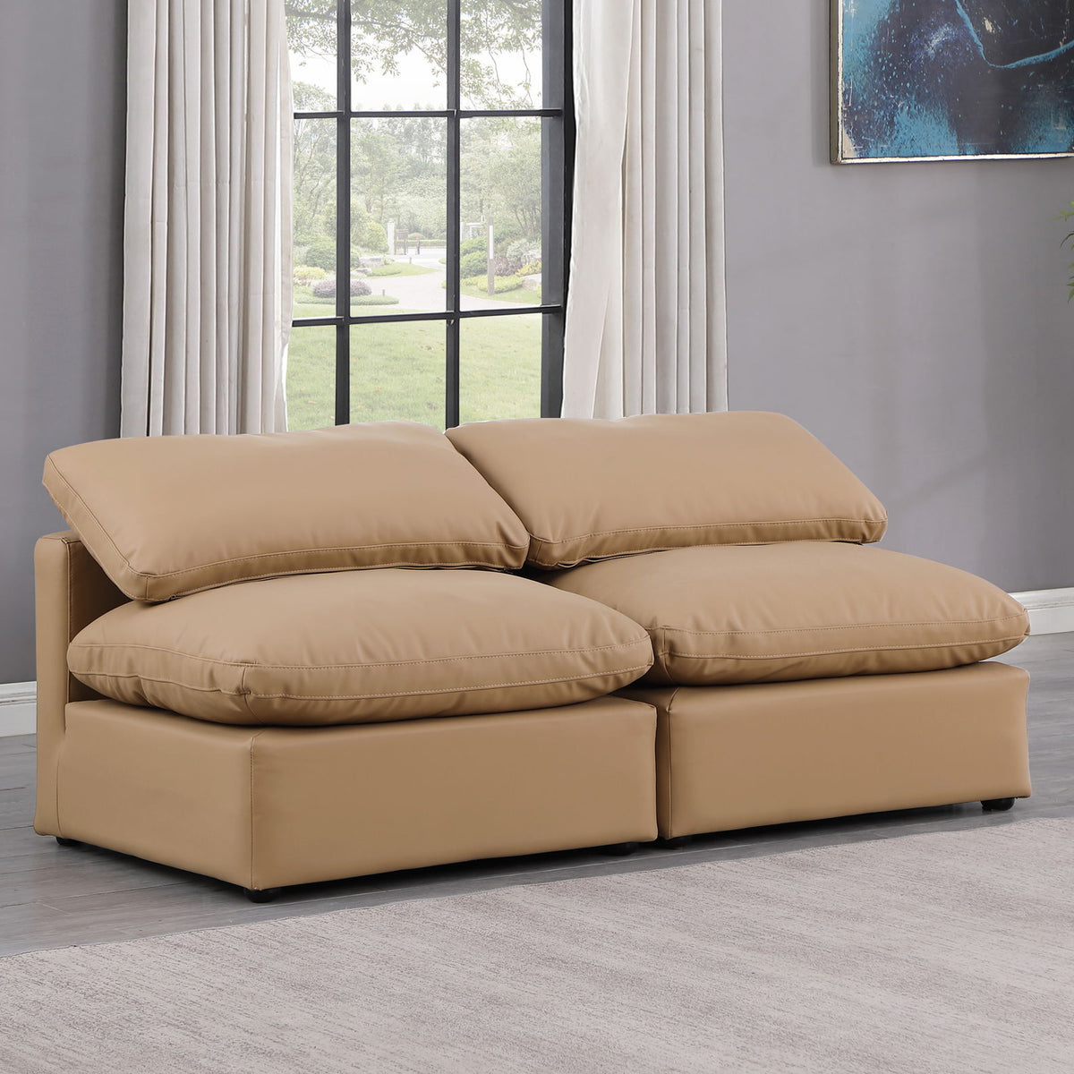 Indulge - Faux Leather 2 Piece Modular Armless Sofa - Tan
