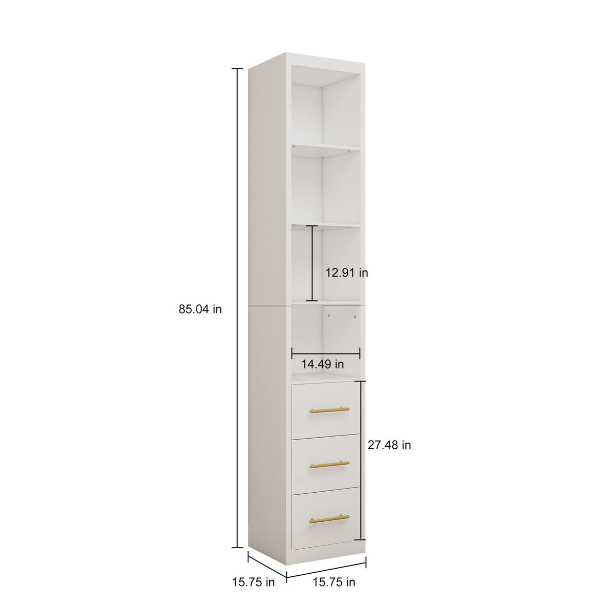 Rectangular Side Storage Cabinet With 3 Drawers For Bedroom - White