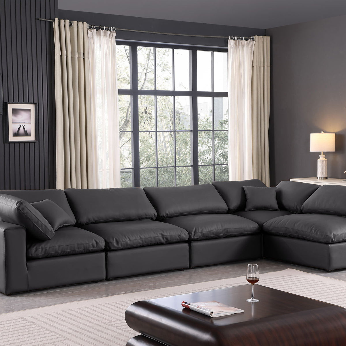 Comfy - 5 Piece Faux Leather Modular Sectional
