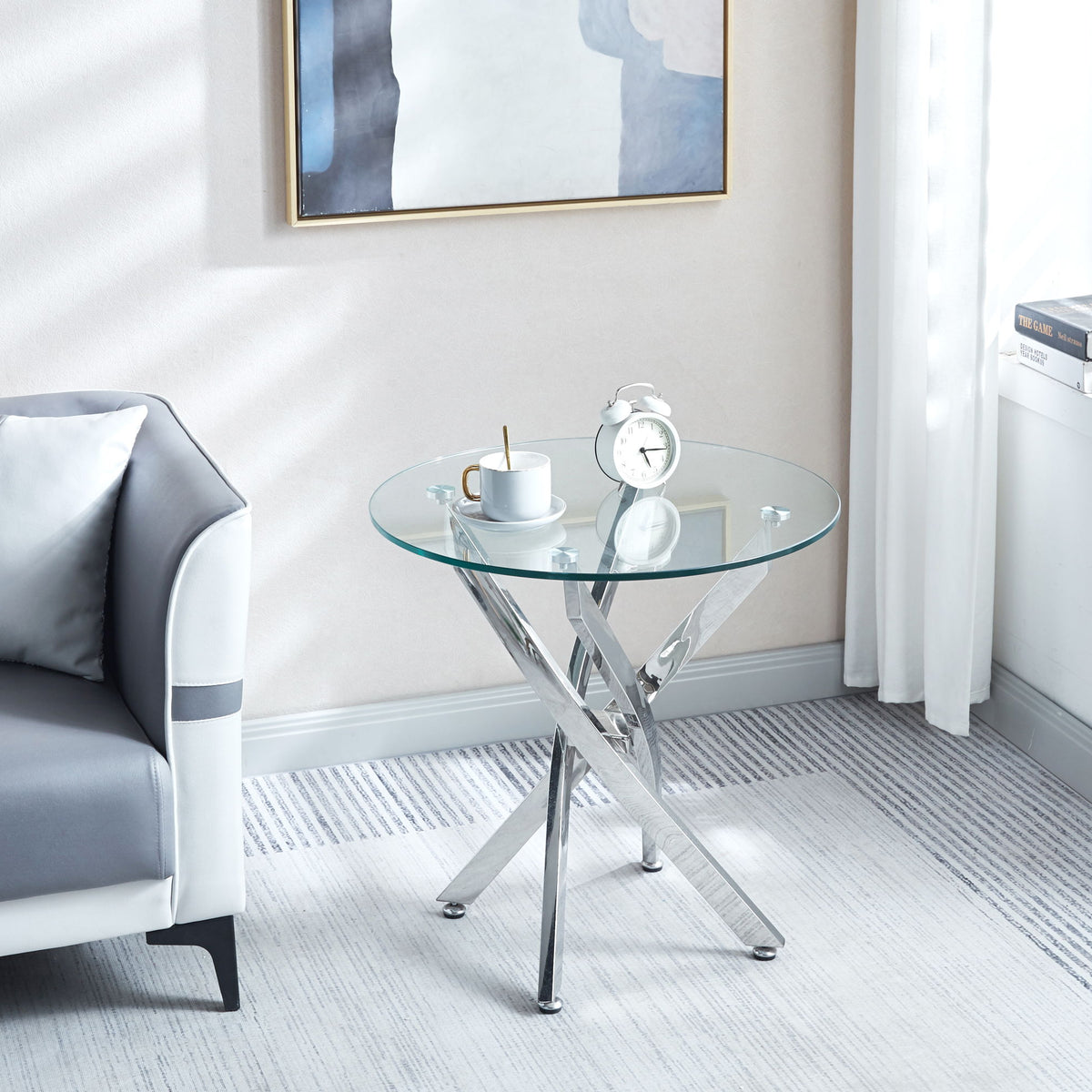 Modern Round Tempered Glass Table With Chrome Legs
