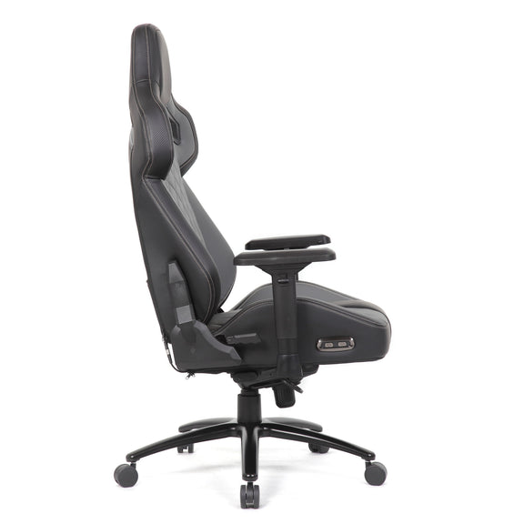 Black and gray high-back office chair with side armrest and rolling caster base
