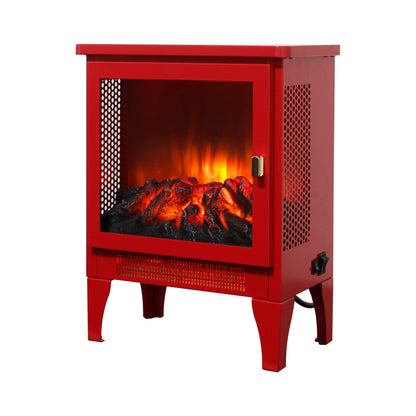 18 inch Freestanding Electric Fireplace Stove heater with 3D Flame effect, Classic Red, Traditional