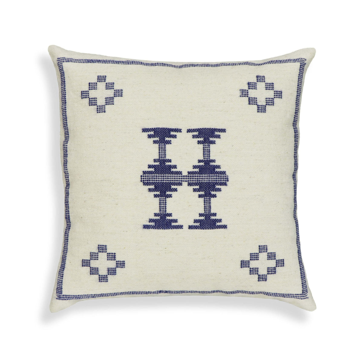 Aztec - 20" Square Accent Cushion Cover - Cream / Indigo