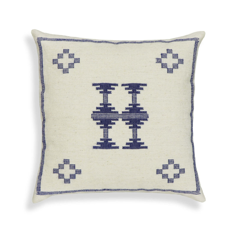 Aztec - 20" Square Accent Cushion Cover - Cream / Indigo