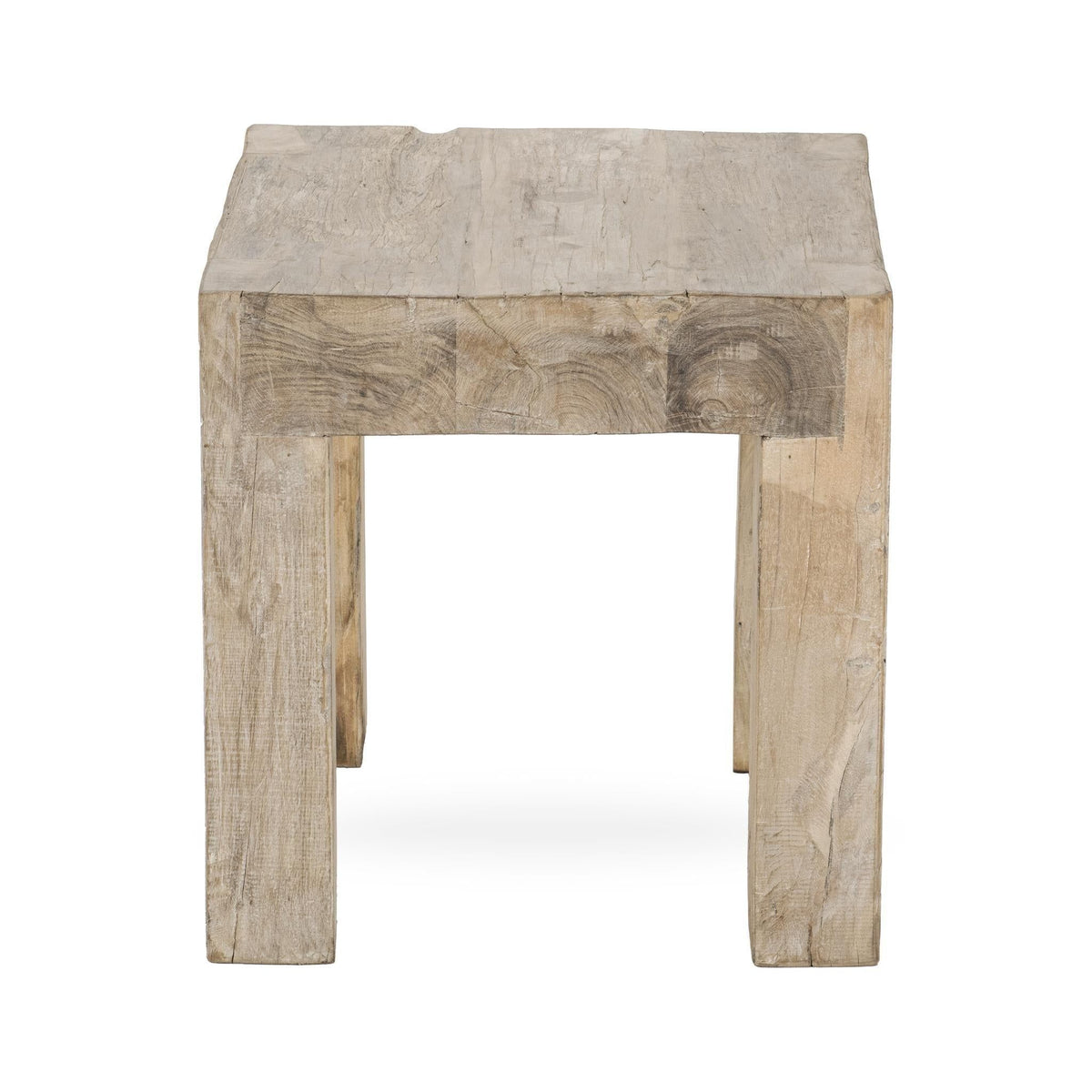 Giza table in light distressed wood with plank top and square legs