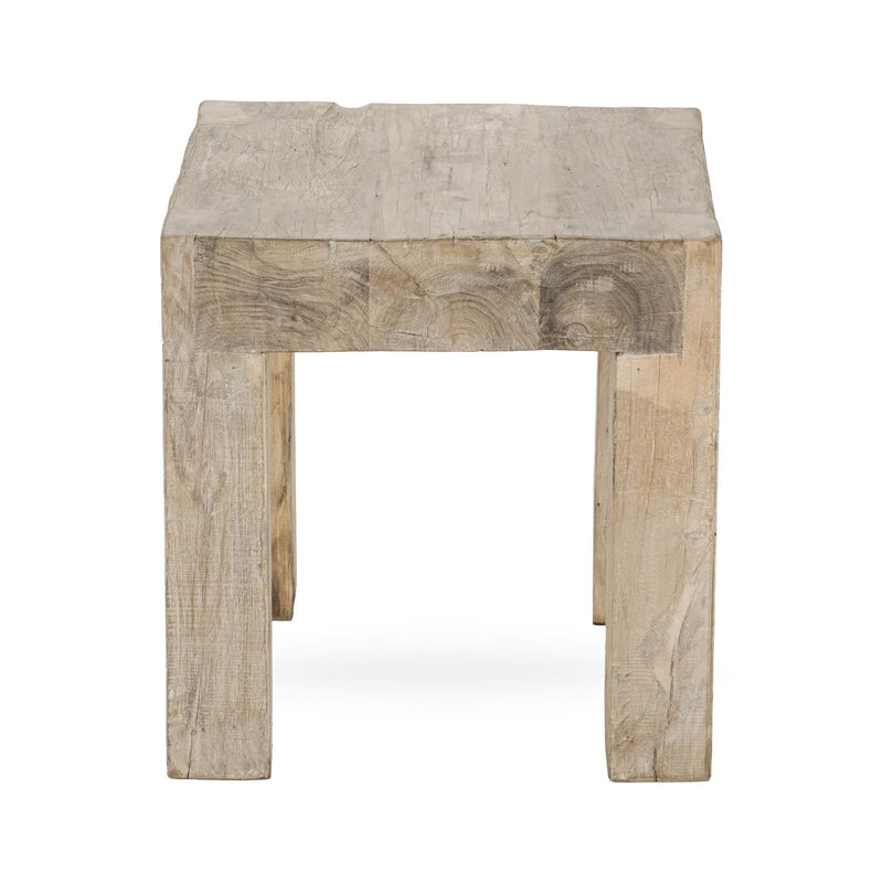 Giza table in light distressed wood with plank top and square legs