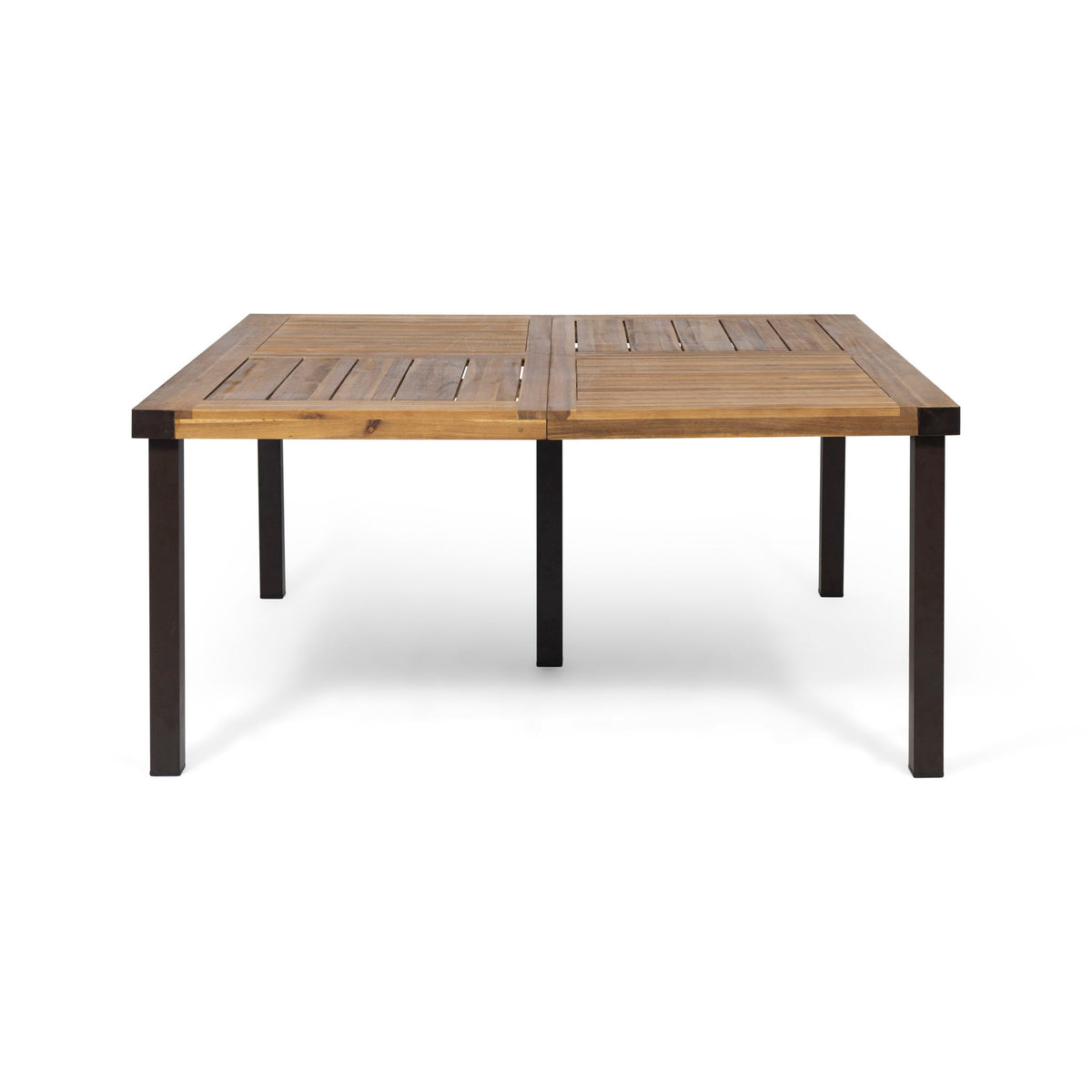 Lankershim - Modern Industrial Dining Table With Acacia Wood Slat Design - Teak