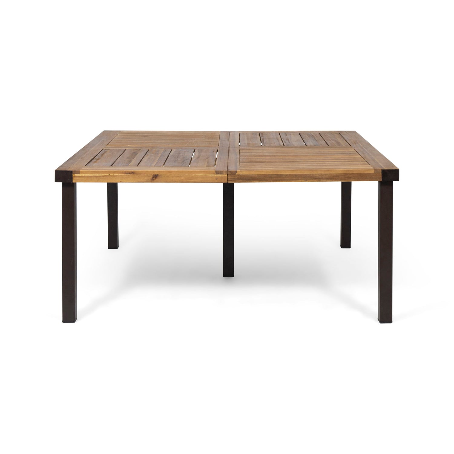 Lankershim - Modern Industrial Dining Table With Acacia Wood Slat Design - Teak