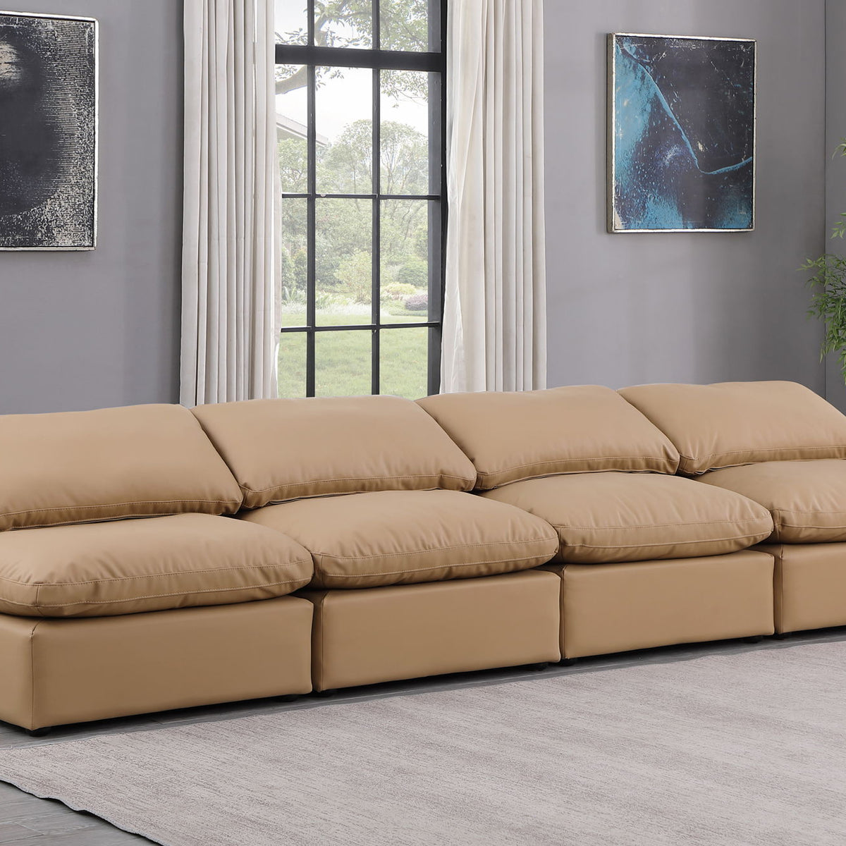 Indulge - Faux Leather 4 Piece Modular Armless Sofa - Tan