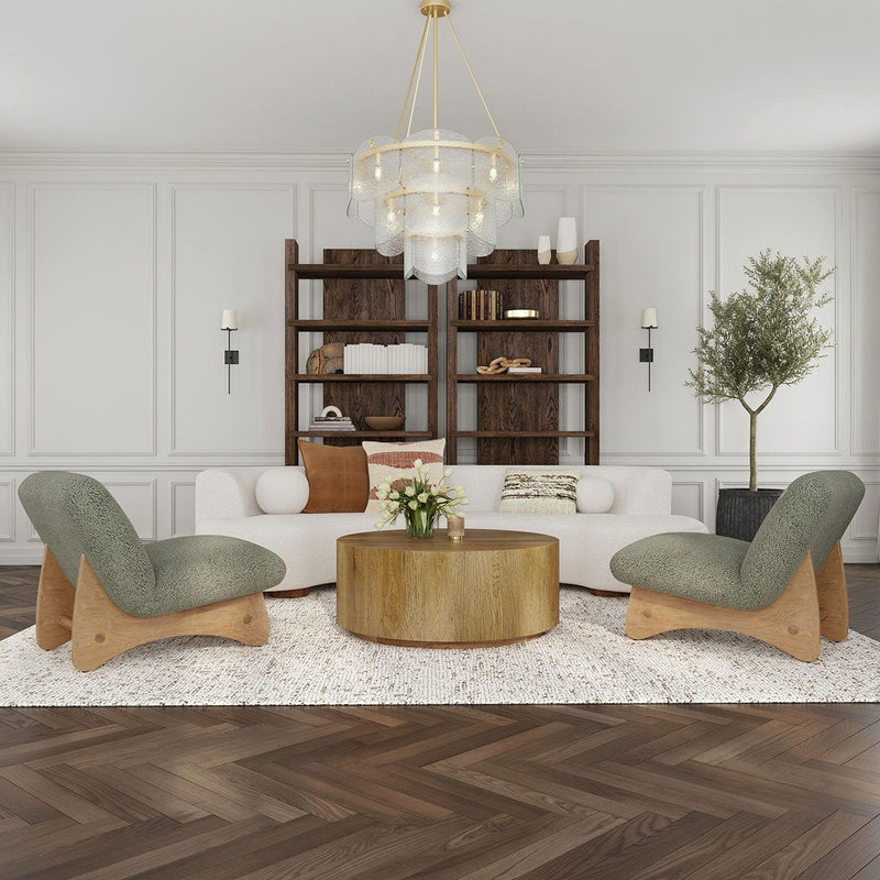 Natural round coffee table with smooth light-wood top and round base