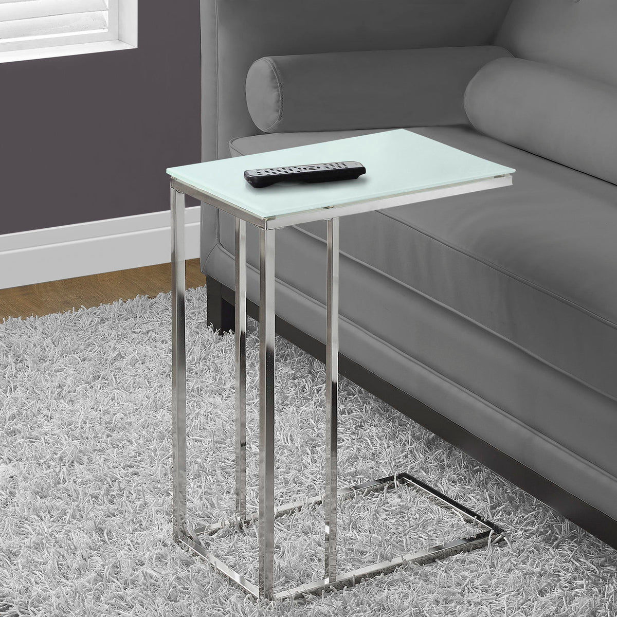 Accent Table, C - Shaped, Tempered Glass, Stylish Design Contemporary & Modern
