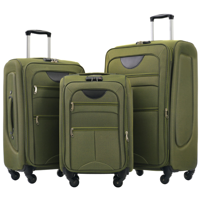Softside Luggage Expandable 3 Piece Set Upright Spinner Lightweight Travel Suitcase 22" / 26" / 30" - Army Green