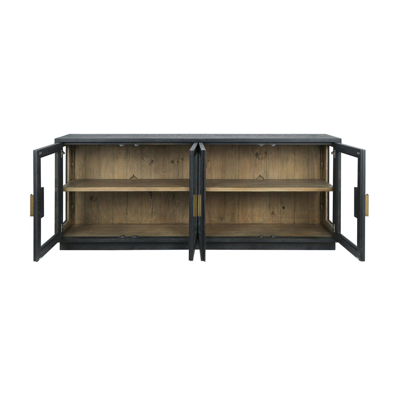 Black 4-door sideboard interior view with four compartments and open doors
