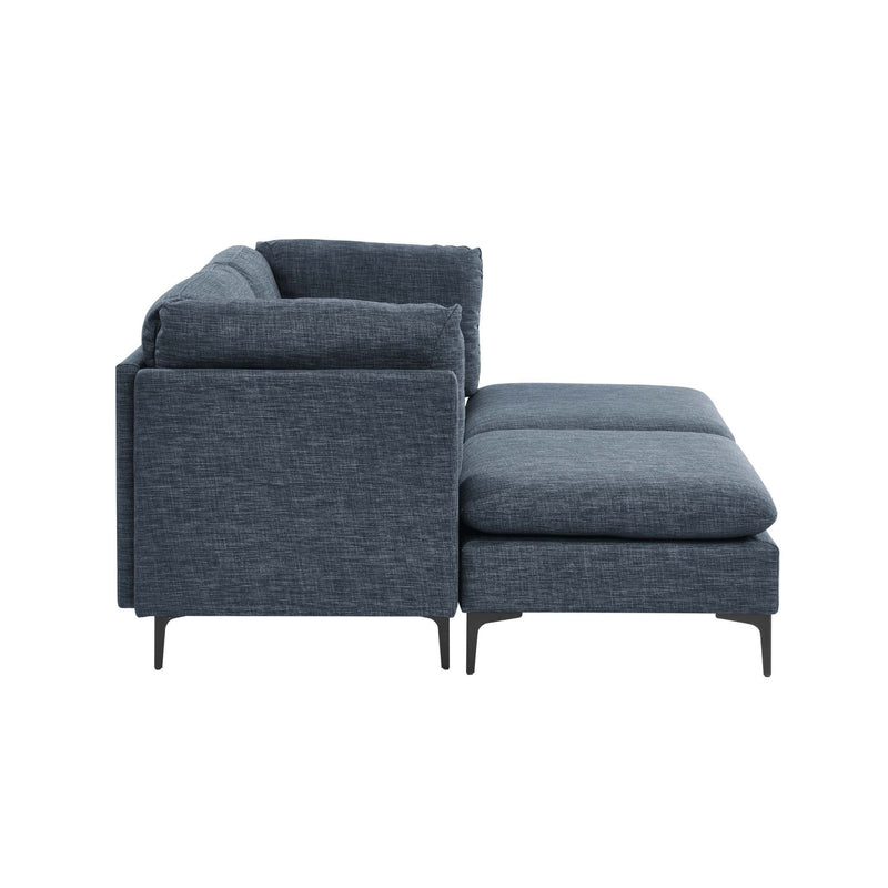 Dark gray modular sectional corner seat with tall legs and padded ottoman