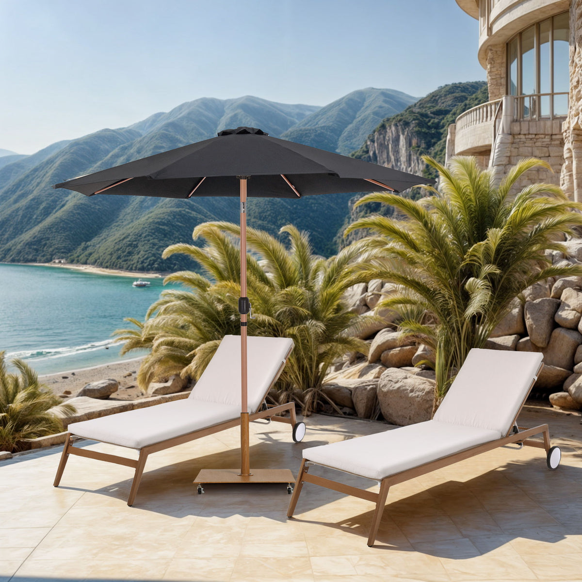 Fiji - Aluminum Patio Umbrella With Square Teak Base