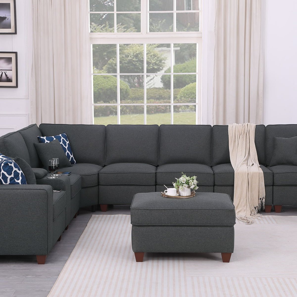 Hannah - Sectional Sofa With Ottoman - Dark Gray