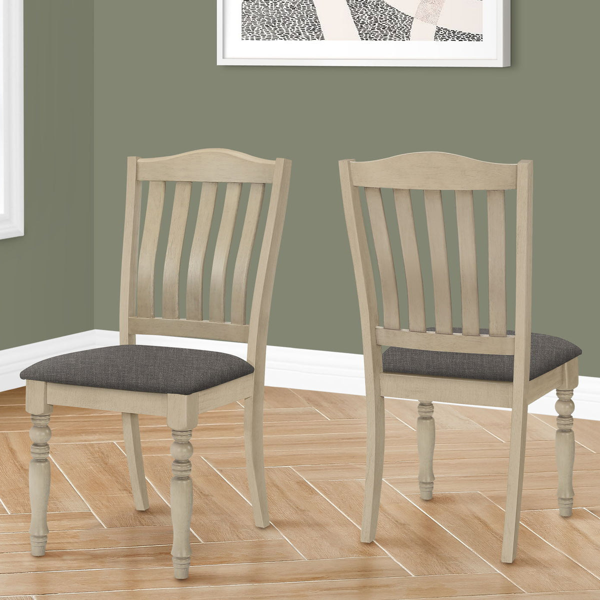 Dining Chair, Upholstered, Side, Transitional (Set of 2) - Gray