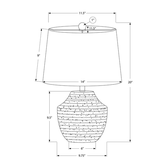 Table lamp dimensions: off-white drum shade on cream speckled base
