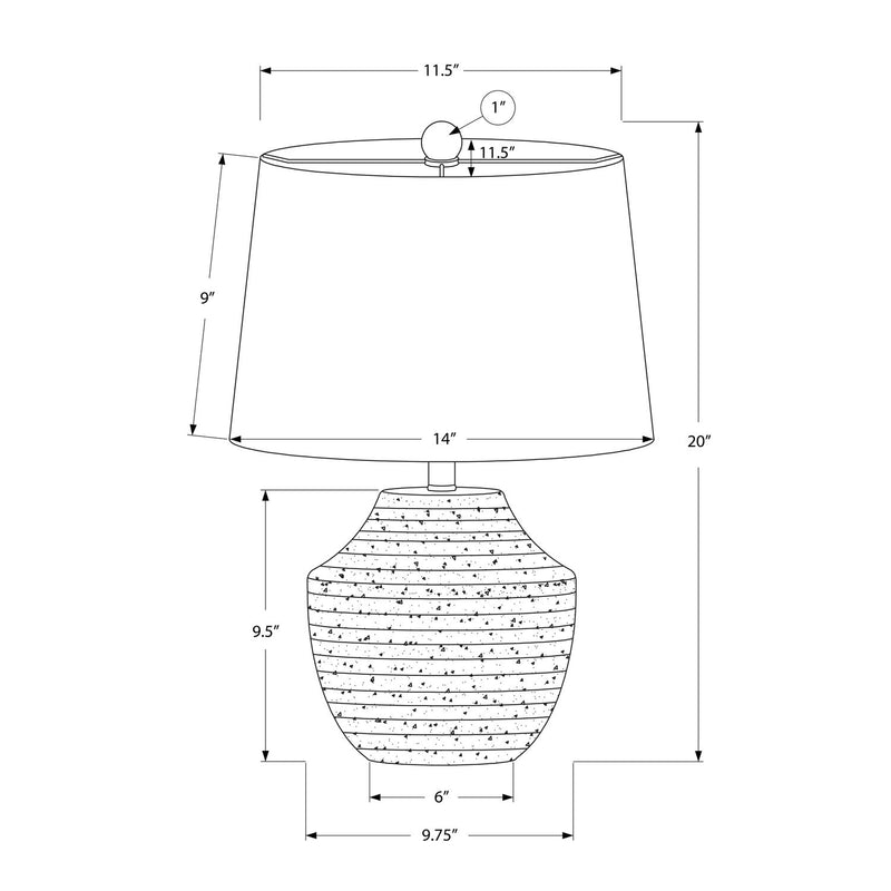 Table lamp dimensions: off-white drum shade on cream speckled base