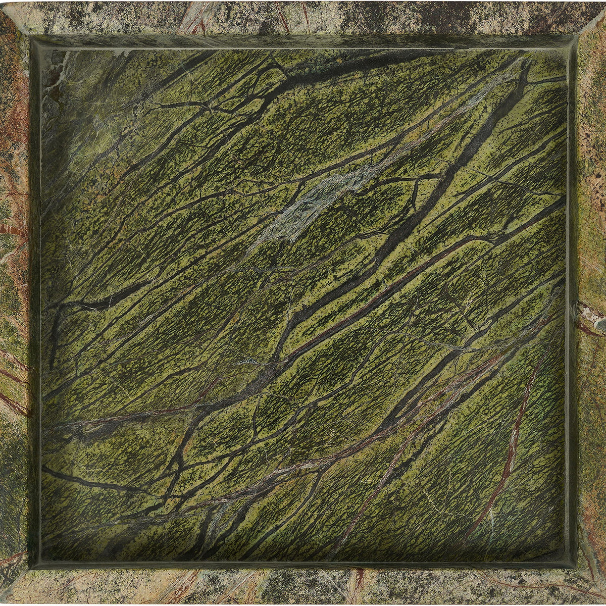 Genuine marble tray, square with green veined marble stone pattern
