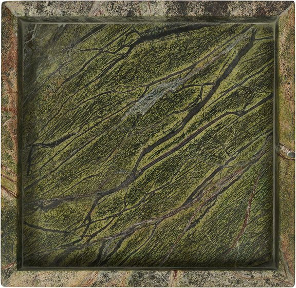 Genuine marble tray, square with green veined marble stone pattern