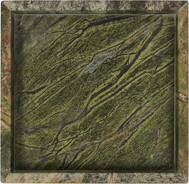 Genuine marble tray, square with green veined marble stone pattern