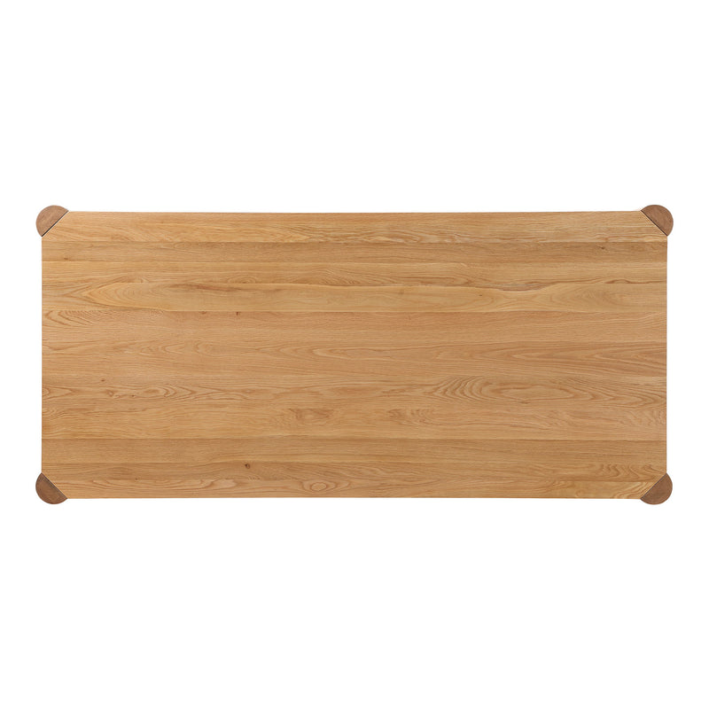 Natural oak dining table end panel with rounded corner supports