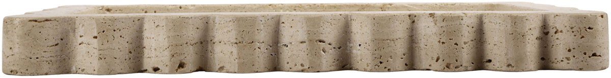 Beige genuine marble tray with scalloped edge detail and rectangular profile.