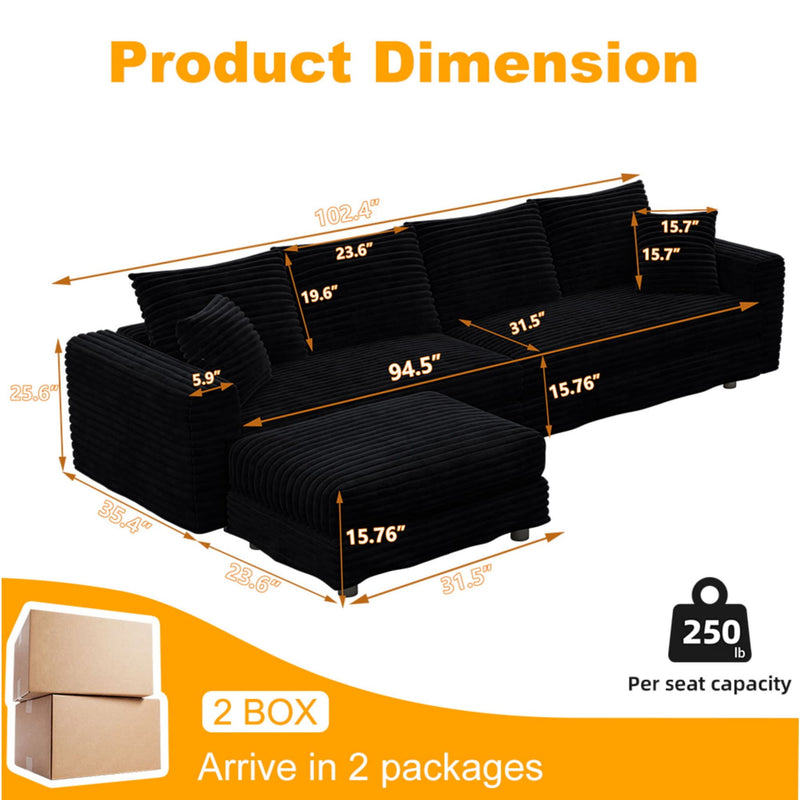 Deep Seat Convertible Sofa With Soft Pillows And Ottomans