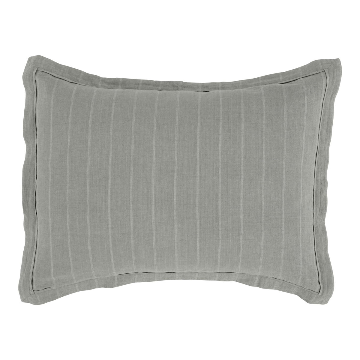 Monaco sham cover, medium gray vertical stripe pattern with piped edge
