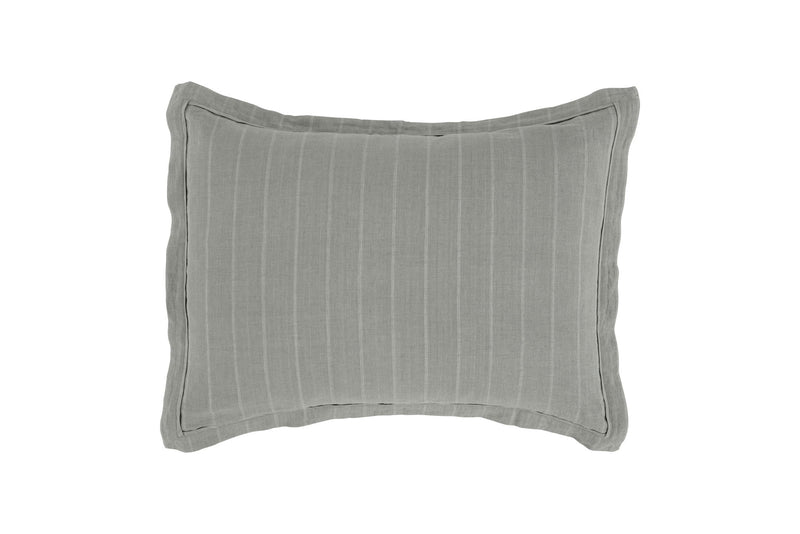 Monaco sham cover, medium gray vertical stripe pattern with piped edge