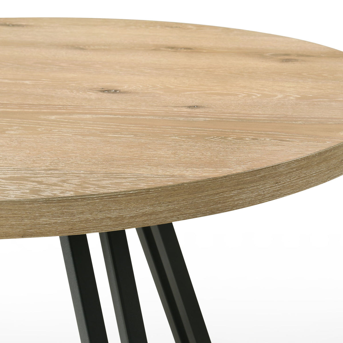 Tate - Round Dining Table With Metal Base - Oak Finish