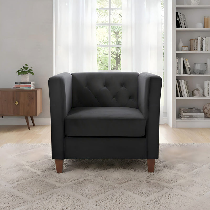 Button Tufted Accent Chair, Square Arms