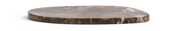 Livia dark brown marble decorative tray, round stone tray with veined surface