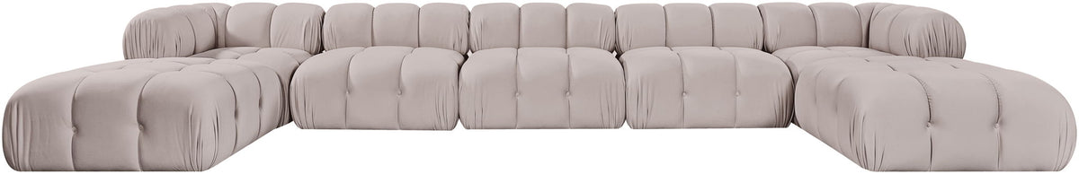Light gray 7-piece modular sectional sofa with L-shape corner and cushioned ottoman modules