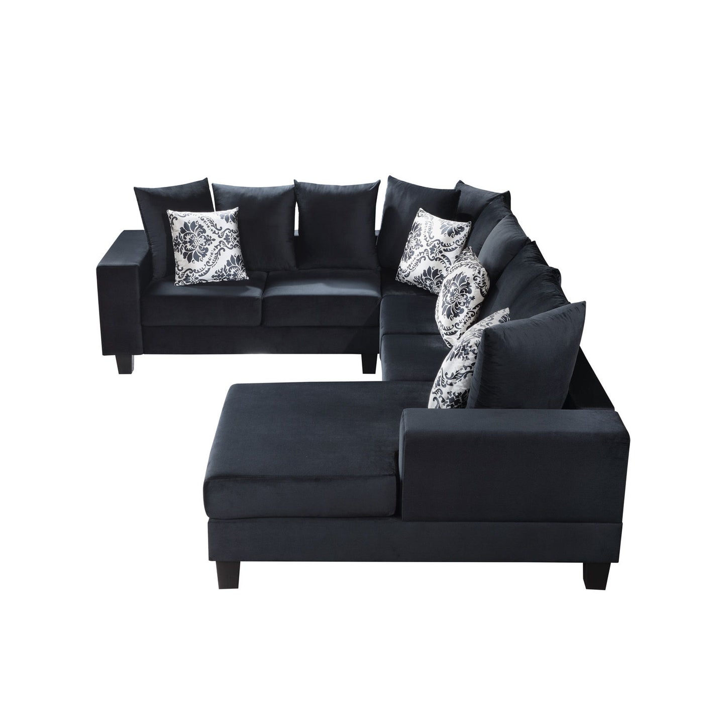 Modern U Shape Sectional Sofa, Velvet Corner Couch With Lots Of Pillows Included, Elegant And Functional Indoor Furniture - Black