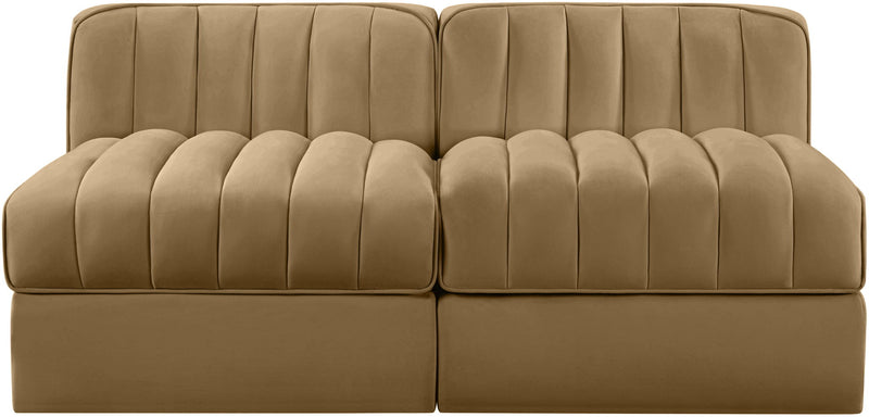 Rummi - Velvet Performance Fabric Upholstered 2 Piece Modular Armless Loveseat
