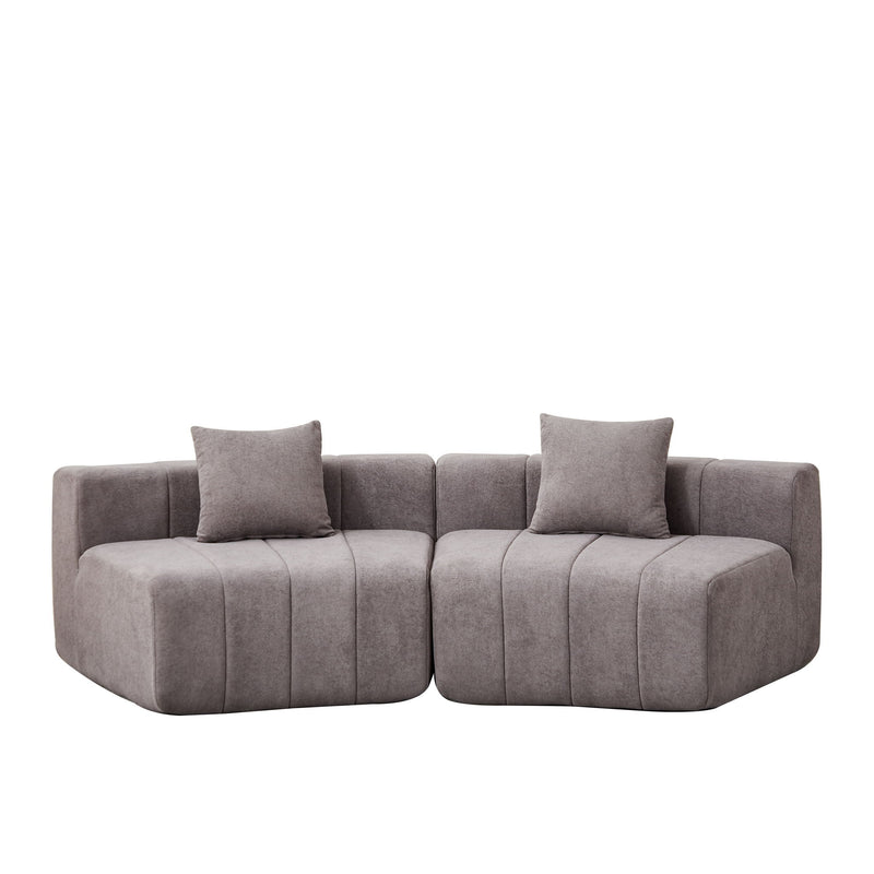 Curved Sectional Sofa With 2 Pillows For Living Room - Gray
