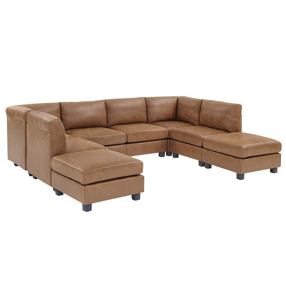 Brown modular sectional sofa with chaise ottomans and cushioned backrest