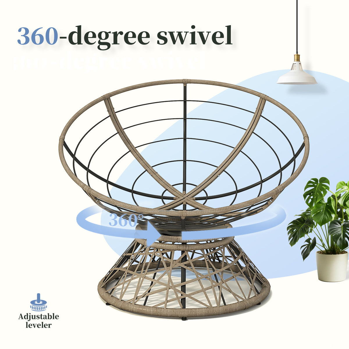 Ergonomic Wicker Chair With Cloud Thick Density Cushion, 3 Proof Cover High Capacity Iron Frame Fluid 360° Swivel