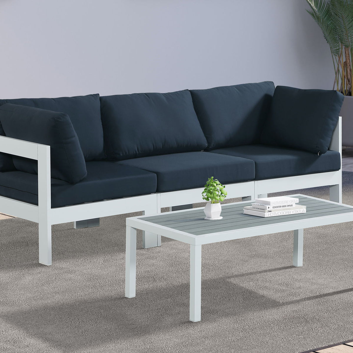 Nizuc - Outdoor Patio 3 Seat Modular Sofa With White Frame